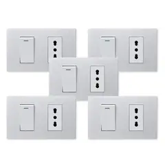 WANT - Pack 5 Interruptor 1 912 16A y Tomacorriente 1 16A - Gris Blanco