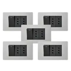 WANT - Pack 5 Interruptor 1 912 16A y Tomacorriente 2 10A - Gris Negro