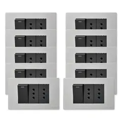 WANT - Pack 10 Interruptor 1 912 16A y Tomacorriente 2 10A - Gris Negro