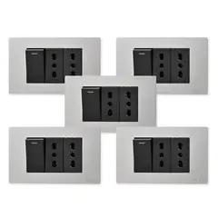WANT - Pack 5 Interruptor 1 912 16A y Tomacorriente 2 16A - Gris Negro