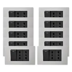 WANT - Pack 10 Interruptor 1 912 16A y Tomacorriente 2 16A - Gris Negro