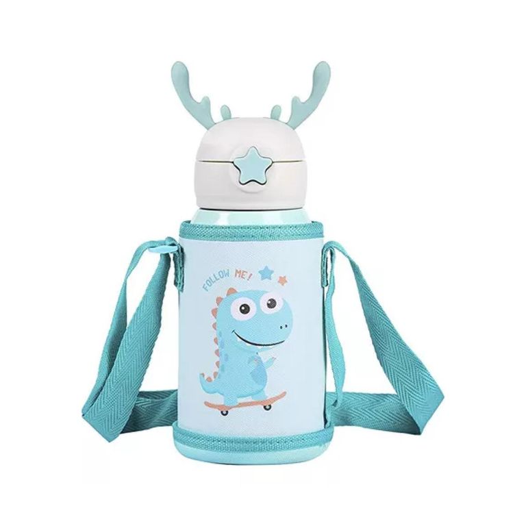 Botella De Agua Portatil 500ml Dino Kawaii Azul Infantil
