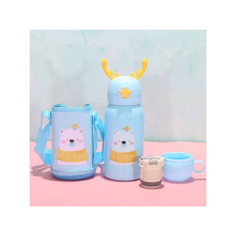 Botella De Agua Portatil 500ml Oso Kawaii Celeste Infantil