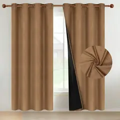 CASATUA - Cortina 100% Blackout Terciopelo Engomada 135x220 x2 - Caqui