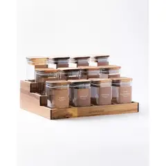 GENERICO - Especiero Cocina 12 Frascos Vidrio Acacia + Etiquetas Marrones