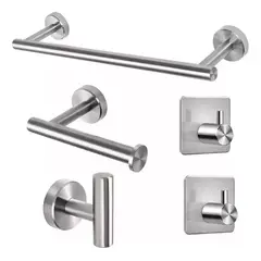 GENERICO - Set De 5 Accesorios De Baño Acero Inoxidable Plata.
