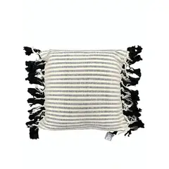 OEM - Cojin Diseño cuadrado blanco con negro flecos negros