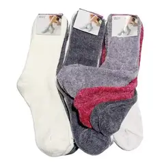 GENERICO - Pack de 12 calcetines para mujer toalla polar unicolor + diseños multicolor