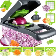 GENERICO - Cortador, Rallador y Picador de Frutas y Verduras Manual 14 en 1