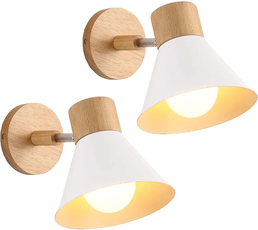 2 Unidades Apliques de pared de Madera Nordic E27 18CM - Blanco