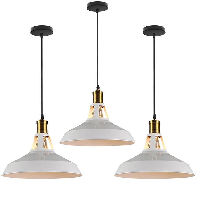 3 Unidades lámpara colgante industrial vintage 27cm e27- Blanco
