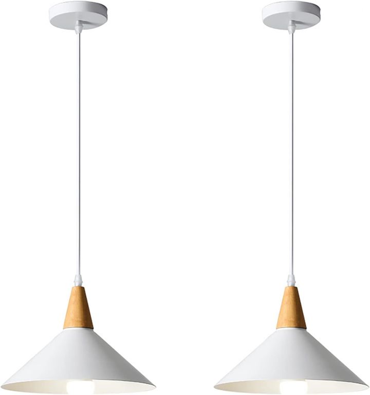 2 Unidades Lámpara colgante metal madera nórdica - Blanco
