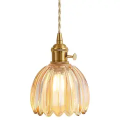 HOME NEAT - Lámpara Colgante De Vidrio Rayado Flor Ø12cm - Amber