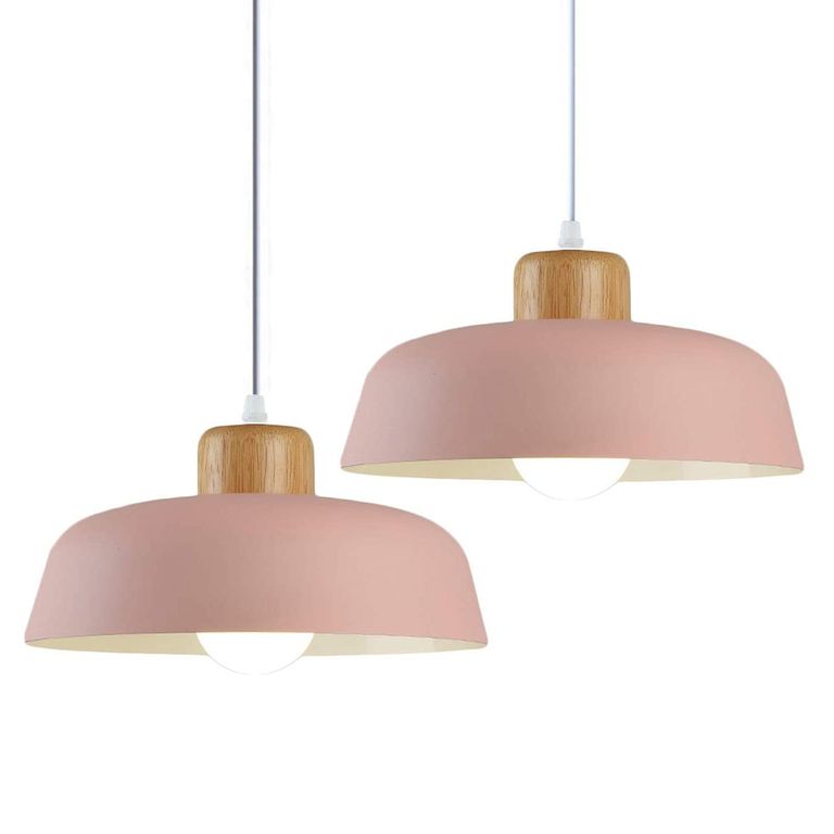 2 Unidades lámpara colgante metal E27 Rosa