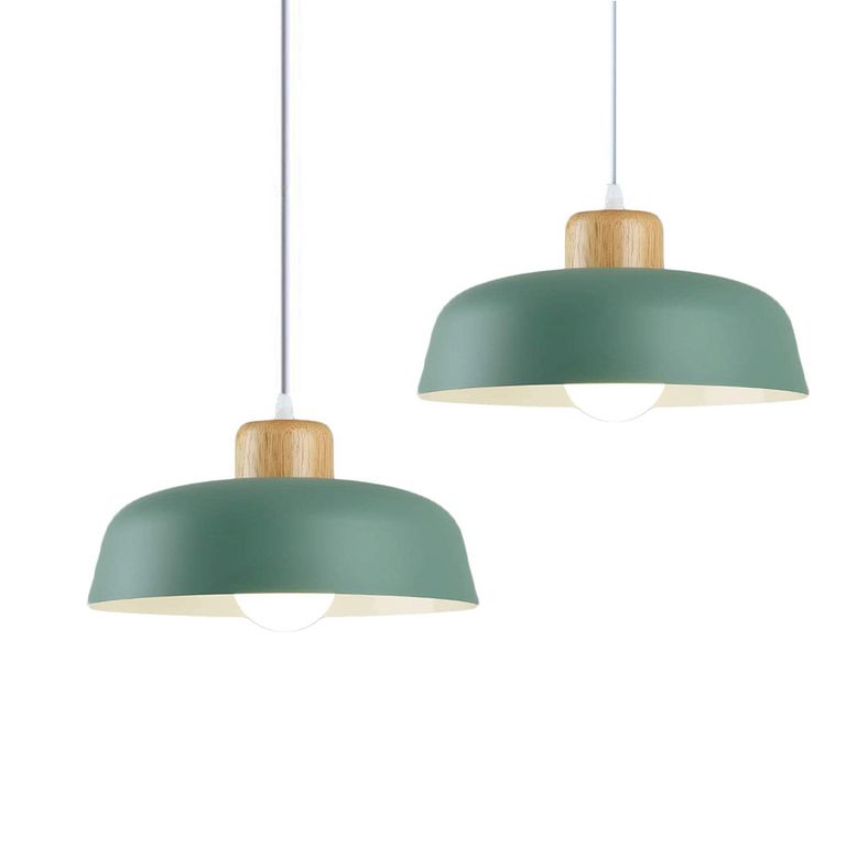 2 Unidades lámpara colgante metal E27 Verde.