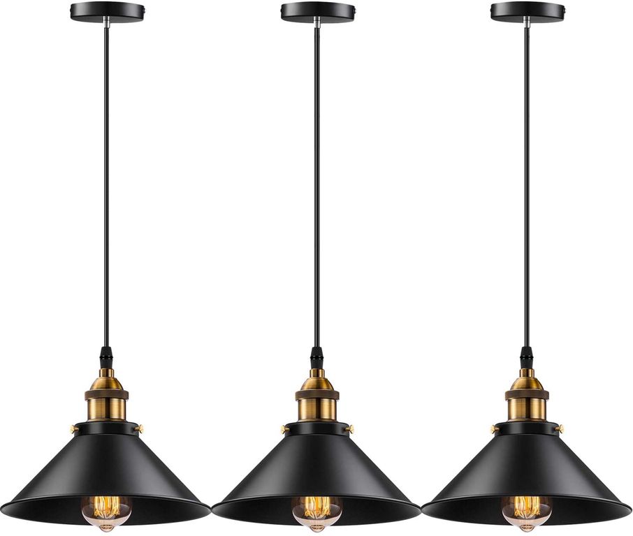 3 Unidades lámpara de techo industrial vintage E27 negro