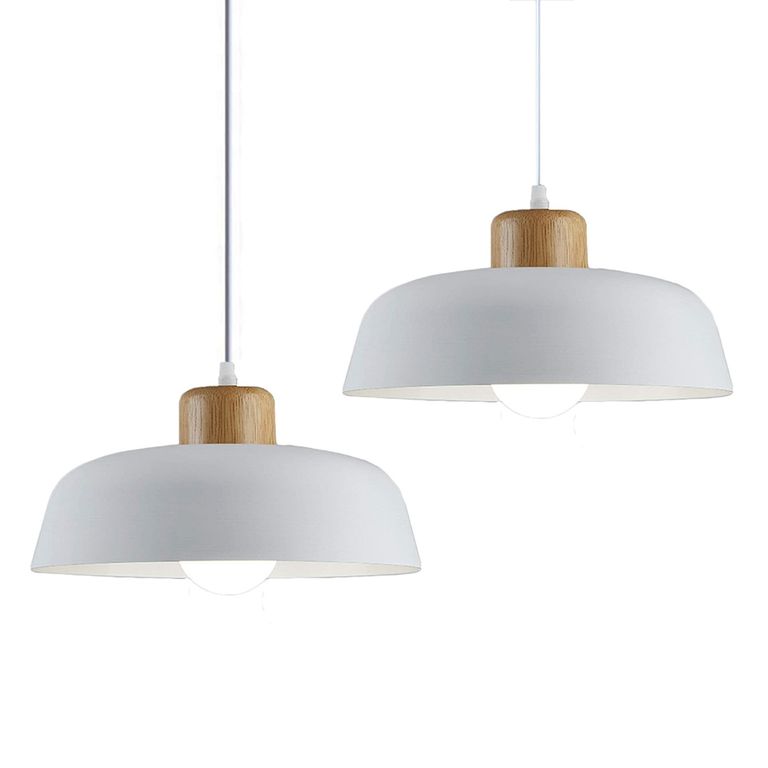 2 Unidades lámpara colgante metal e27 Blanco