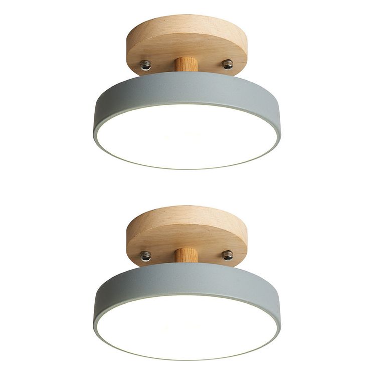 2 Unidades Lámpara de techo LED de 18cm con base de madera - Gris