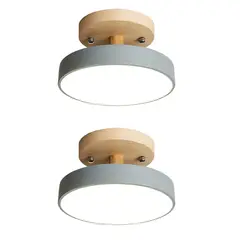 HOME NEAT - 2 Unidades Lámpara de techo LED de 18cm con base de madera - Gris