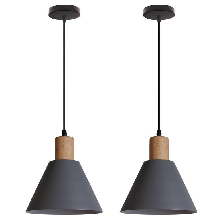 2 Unidades Lámpara de Techo 20CM Nórdica Madera E27 - Gris