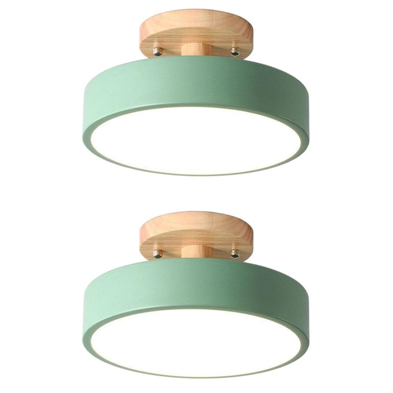 2 Unidades Lámpara de techo LED de 18cm con base de madera - Verde