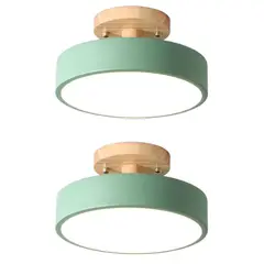 HOME NEAT - 2 Unidades Lámpara de techo LED de 18cm con base de madera - Verde