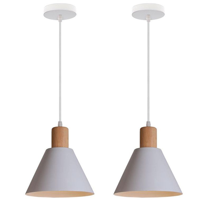 2 Unidades Lámpara colgante de techo madera nórdica ø20cm - Blanco