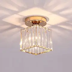 HOME NEAT - Mini lámpara de techo moderna e27 araña cristal cubo oro