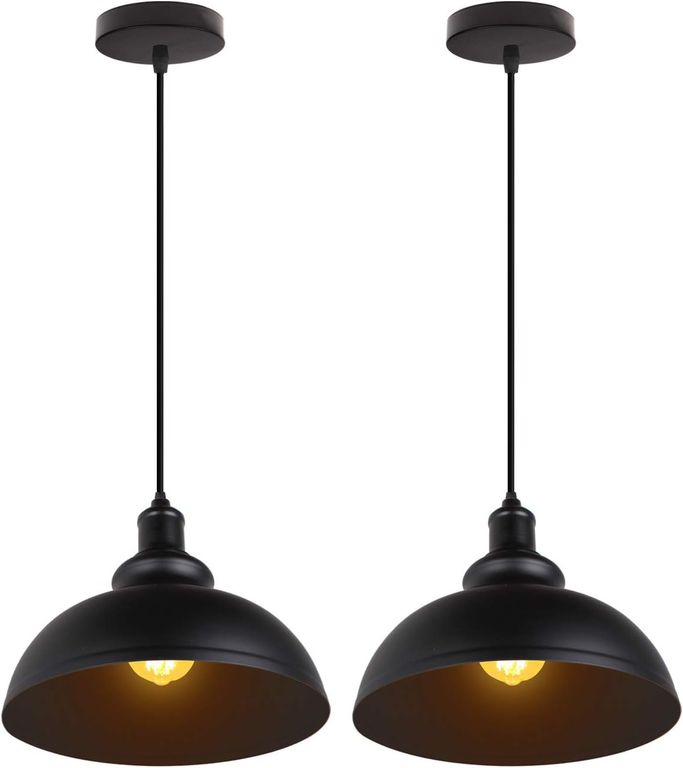 2 Unidades lámpara colgantes vintage E27 lámpara techo ø29cm Negro