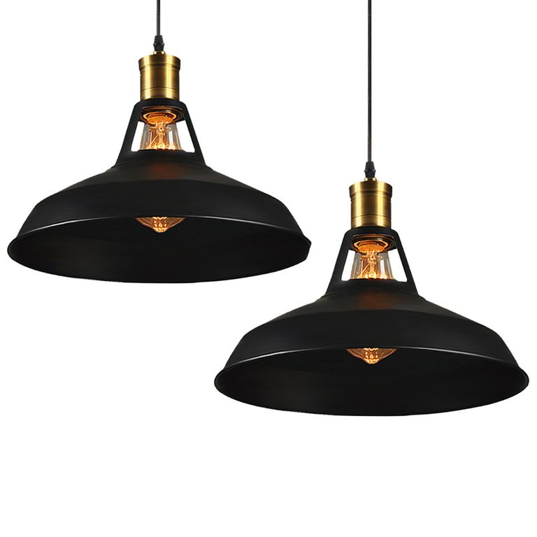 2 Unidades lámpara colgante techo industrial Ø27cm E27 Negro
