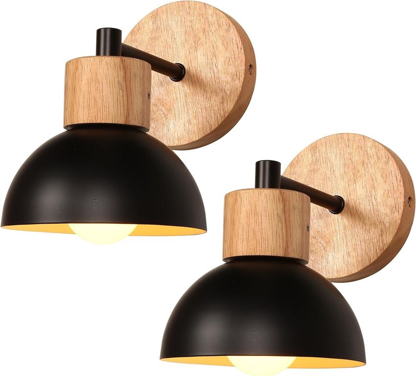 2 Unidades lámparas de pared de LED madera - Negro