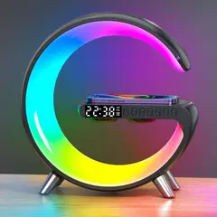 PUREPOWER - Bocina Bluetooth Cargador Inalámbrico Mesa Lampara Reloj-Negro
