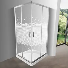 JOYTEK - Shower Door Elegant Mosaico Blanco con Receptáculo 90x90 cm