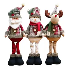 PUREPOWER - 3 Pzs Muñeco Peluche Navideña Reno Papa Noel Muñeco Nieve