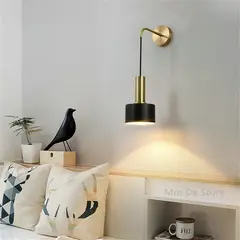 MMDH - Lámpara de pared de dormitorio de hierro chapado nórdico Negro D.