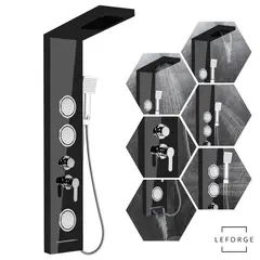 LEFORGE - Columna De Ducha Con 5 Funciones 129x22cm 3 Jets Negro Brillante