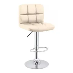 GENERICO - Pack 2 Silla Piso Bar Taburete Respaldo Ecocuero Regulable Crema