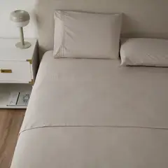 CASATUA - Sabana Hotel Ultra Suave + Funda Bordada Varias Medidas - Beige - 2 plazas