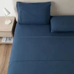 CASATUA - Sabana Hotel Ultra Suave + Funda Bordada Varias Medidas - Azul marino - 2 plazas