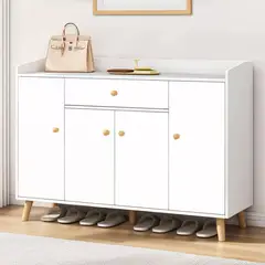 GENERICO - Zapatera Organizador Con 4 Puertas 1 Cajón Acomodar 24 Pares BLANCO