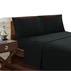 GENERICO - Set De Sabanas Genero Microfibra King + 2 Fundas Almohadas Negro