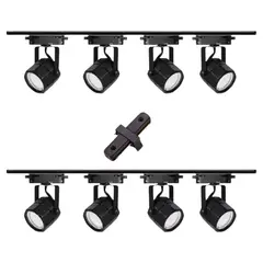 WANT - Lámpara 8 Focos Negros Hexagonales Luz Cálida con 2 Riel 1mt y Unión