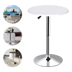 HOMEBRANDT - Mesa Bar Altura Regulable 60 A 93 Cm Diametro Comedor Gira 360° Blanco