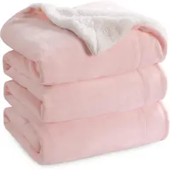 GENERICO - Frazada Polar Plush Térmica Con Chiporro Sherpa 2plz Suave Rosa Claro