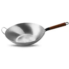 GENERICO - Wok Acero Inoxidable 34cm para Cocina Asiática Multiuso