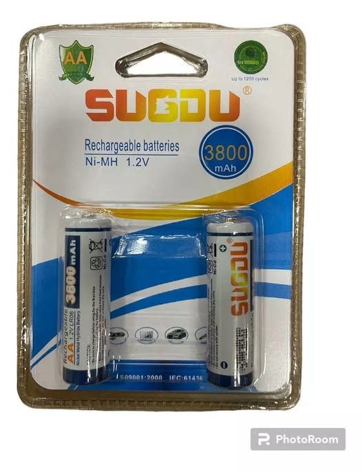 Pack 2 pilas recargable doble Aa 1.2v 3800mah Sugdu