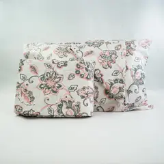 TEXTILIA - Juego de Sábanas estampada flores rosa y gris 144Hilos
