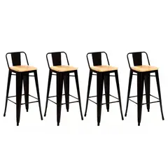 GLOBAL LATIN GROUP - Pack 4 Taburete Metálico con Asiento de Madera Ideal para Barra