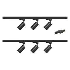 WANT - Lámpara 6 Focos Negros Luz Cálida Con Riel 2 mts y Unión