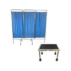 GLOMED - Pack Biombo Separador Tres Cuerpos + Escabel 1 Peldaño